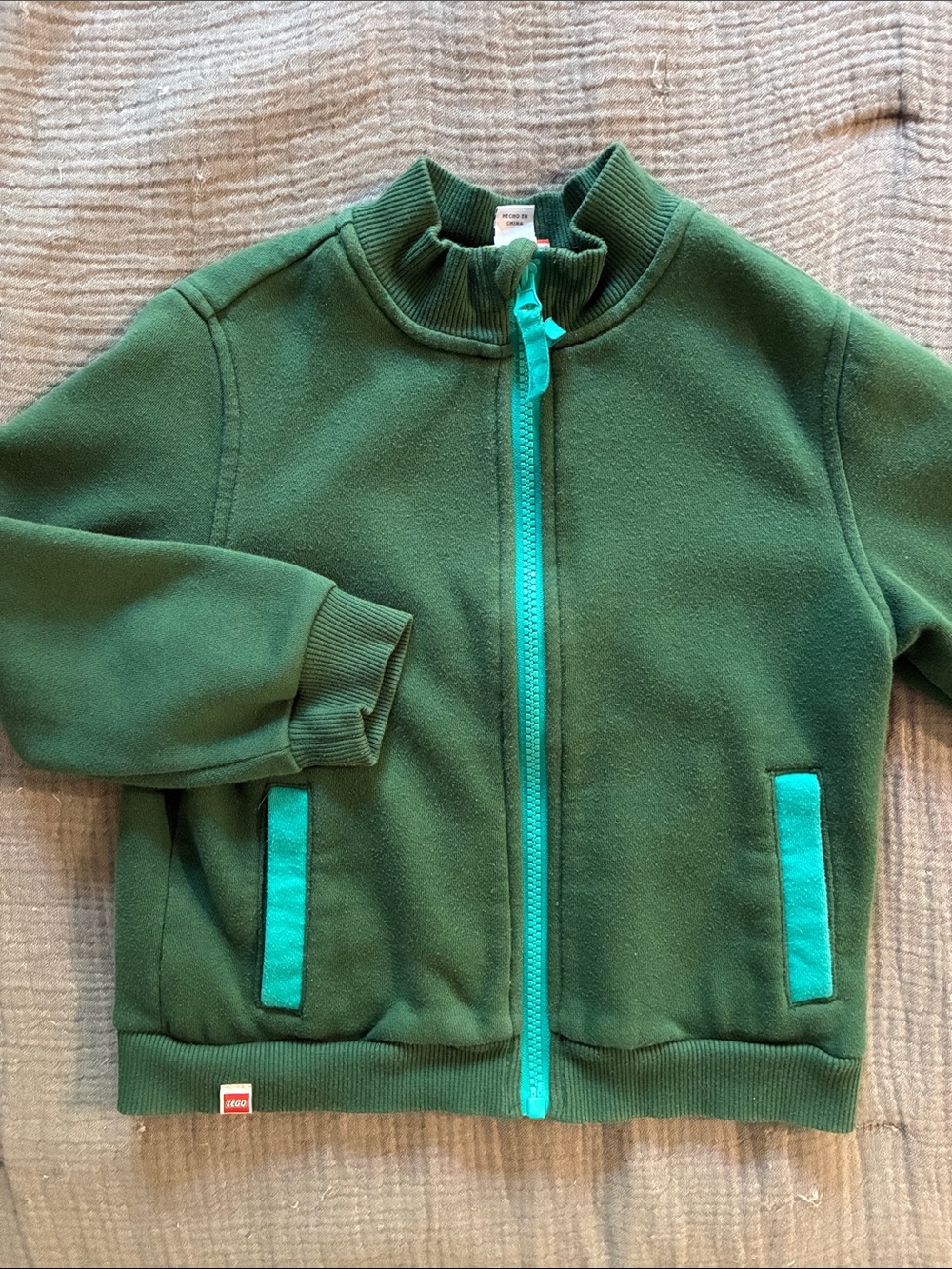 Lego Dark Green Kids Zip Hoodie with Teal Trim